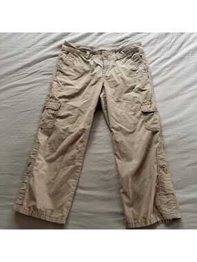 Caslon Cropped Cargo Pants Size 4 Khaki Tan Roll Up Cuff Capris Y2K Utility